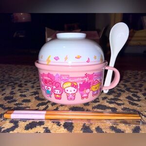 hello kitty and friends ceramic mug and bowl with spoon and chopsticks